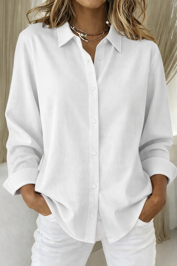 Women's Button Front Blouse with Collar and Long Sleeve