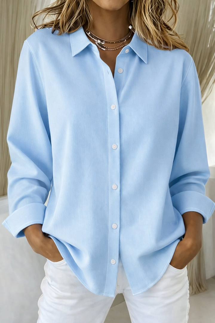 Women's Button Front Blouse with Collar and Long Sleeve