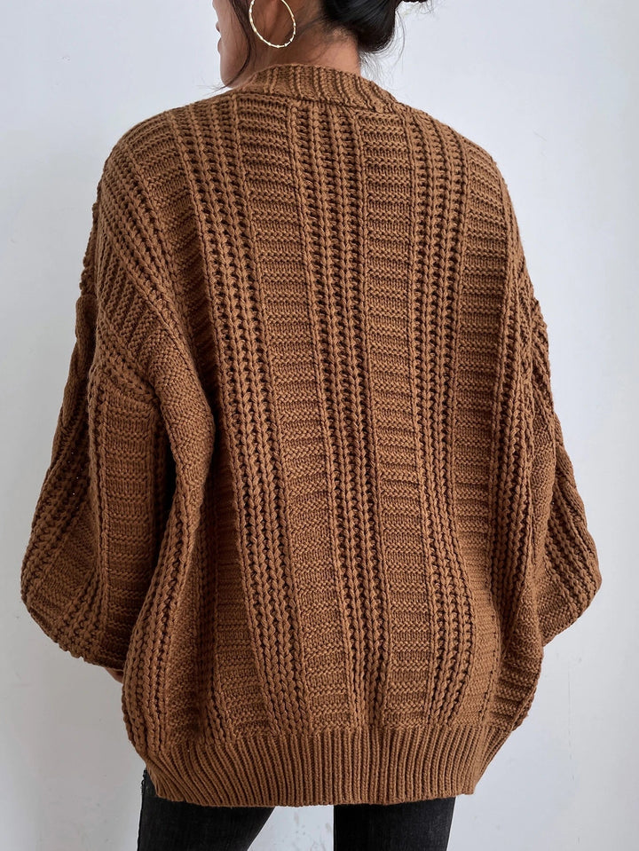 Women’s Chunky Cable Knit Cardigan with Puff Sleeves and Button Front