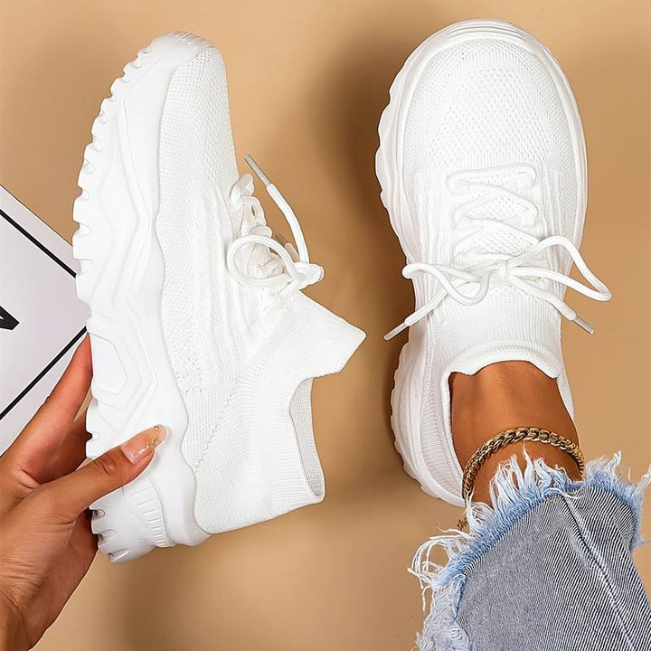 Women's Chunky Sole Sneakers with Lacing and Textured Knit