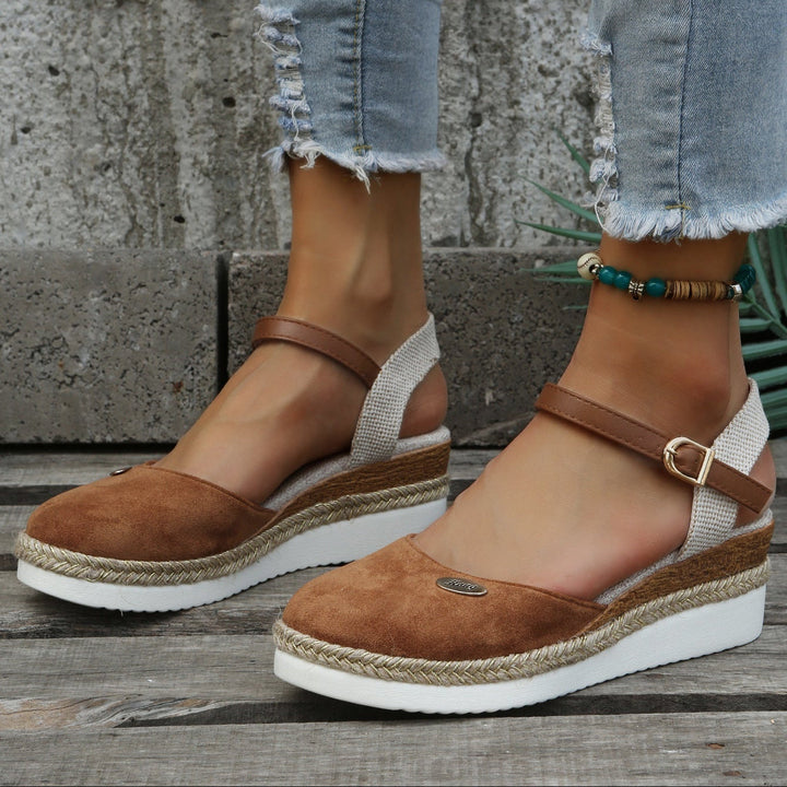 Women's Closed Toe Espadrille Sandals with Adjustable Ankle Straps and Platform Wedge