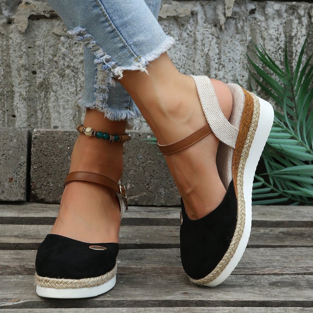 Women's Closed Toe Espadrille Sandals with Adjustable Ankle Straps and Platform Wedge