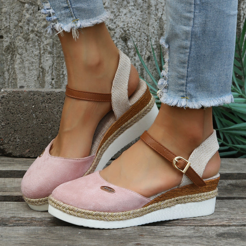 Women's Closed Toe Espadrille Sandals with Adjustable Ankle Straps and Platform Wedge