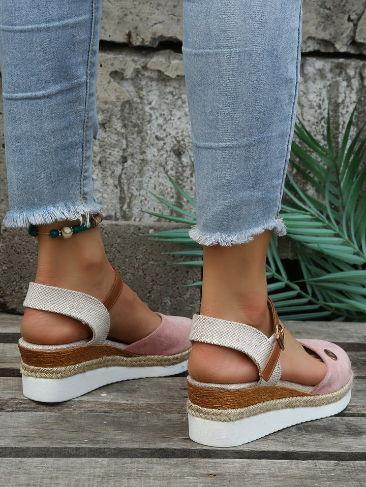 Women's Closed Toe Espadrille Sandals with Adjustable Ankle Straps and Platform Wedge