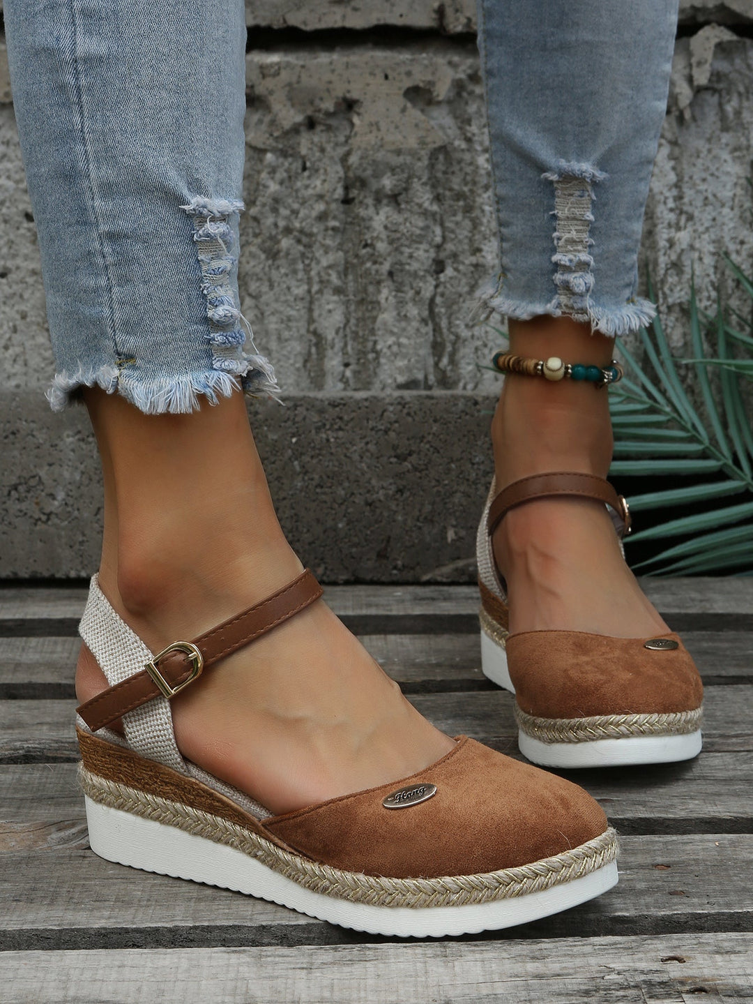 Women's Closed Toe Espadrille Sandals with Adjustable Ankle Straps and Platform Wedge