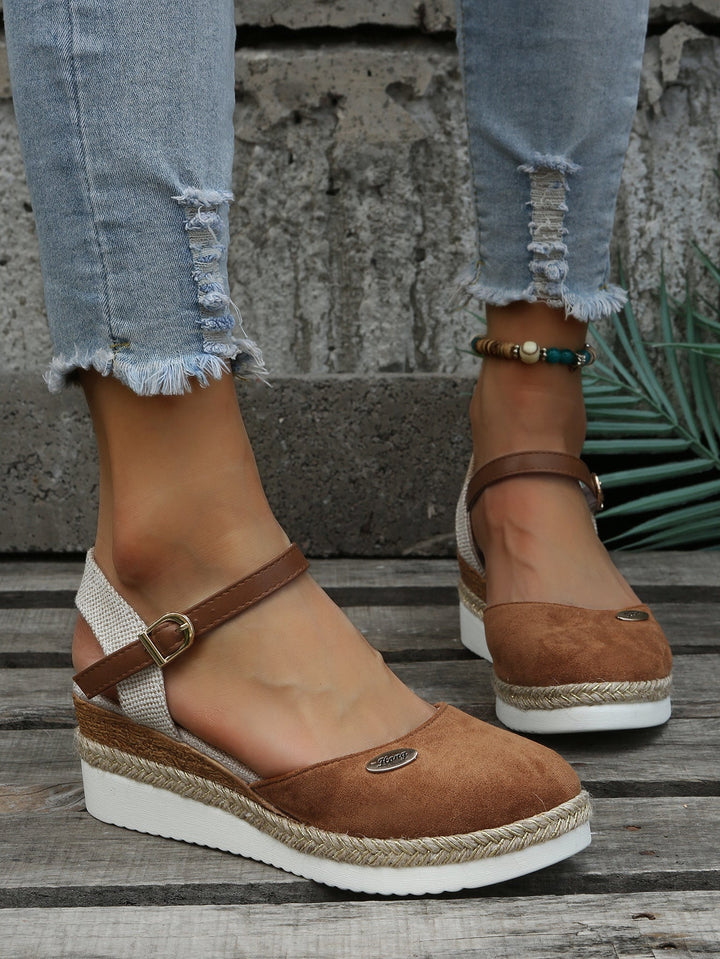 Women's Closed Toe Espadrille Sandals with Adjustable Ankle Straps and Platform Wedge