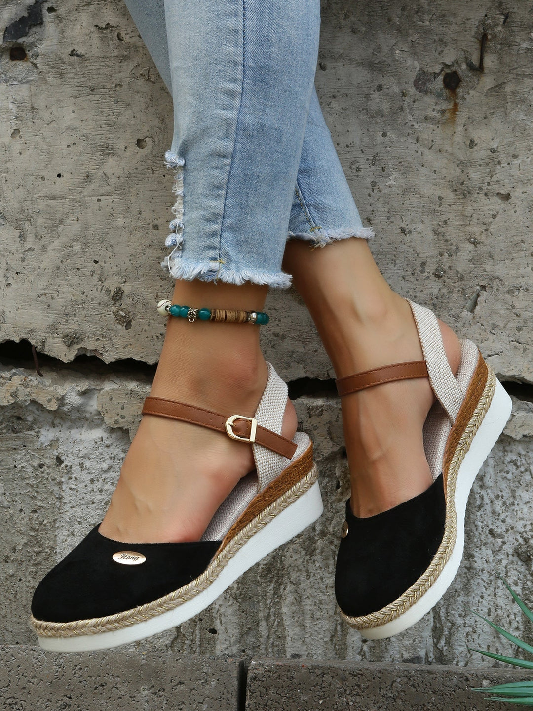 Women's Closed Toe Espadrille Sandals with Adjustable Ankle Straps and Platform Wedge