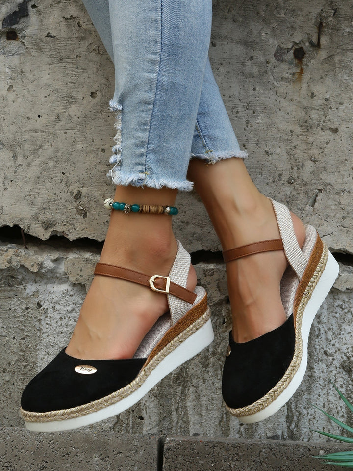Women's Closed Toe Espadrille Sandals with Adjustable Ankle Straps and Platform Wedge