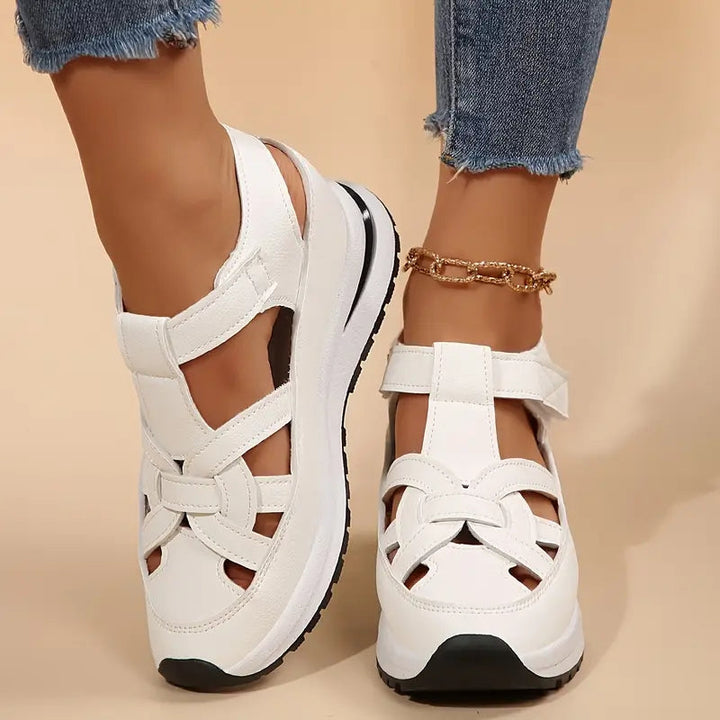 Women’s Closed Toe Platform Slingback Sandals with Interwoven Straps and Thick Soles