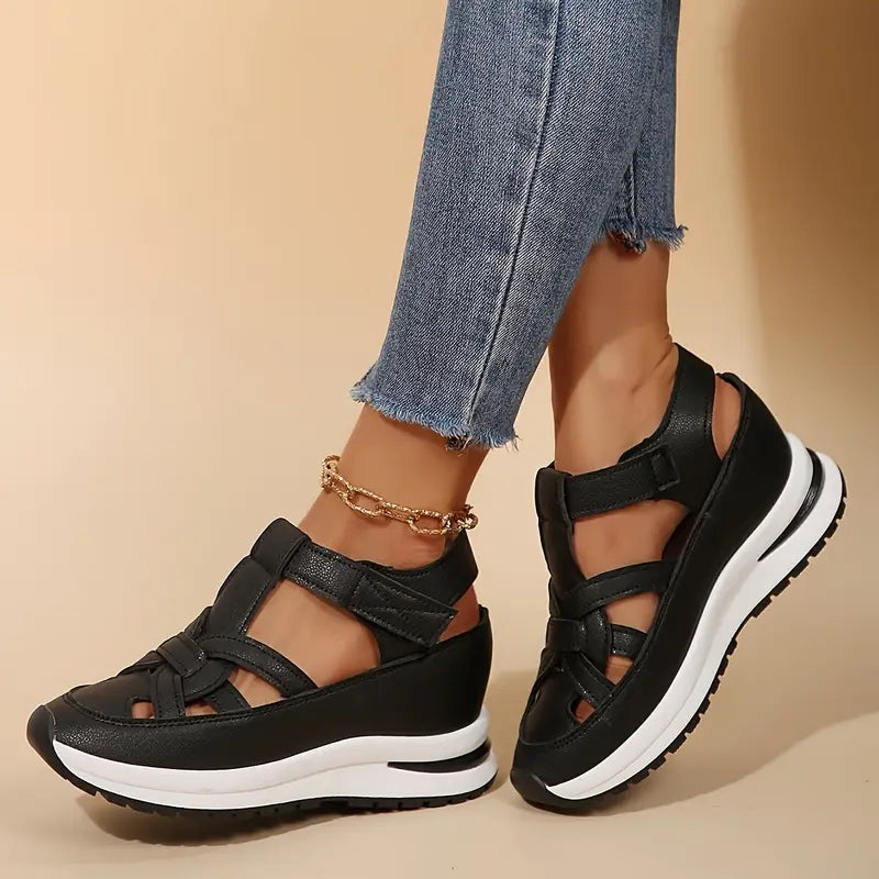 Women’s Closed Toe Platform Slingback Sandals with Interwoven Straps and Thick Soles