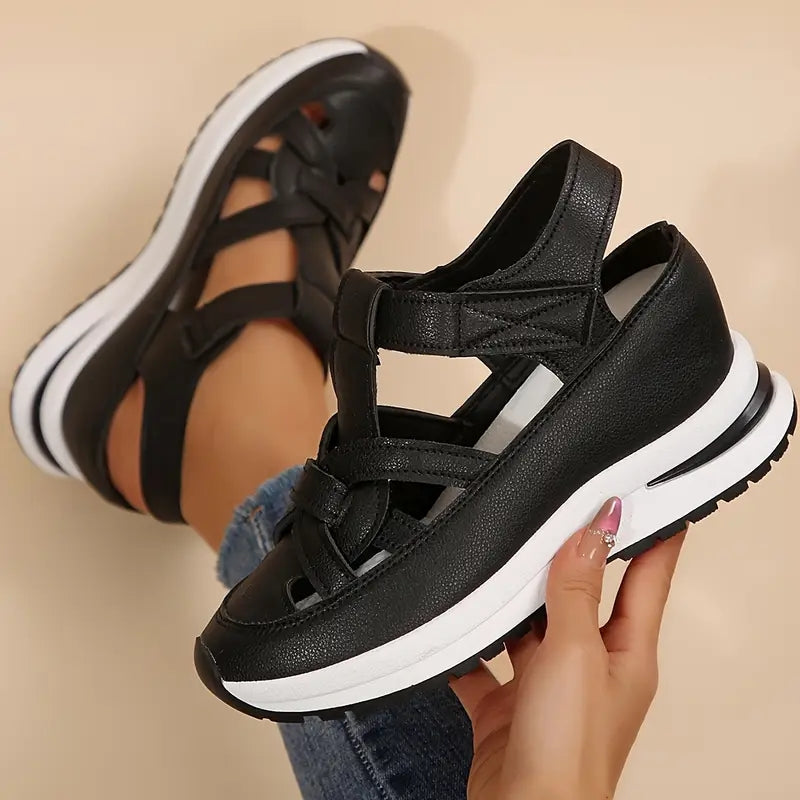 Women’s Closed Toe Platform Slingback Sandals with Interwoven Straps and Thick Soles