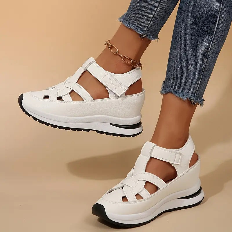 Women’s Closed Toe Platform Slingback Sandals with Interwoven Straps and Thick Soles