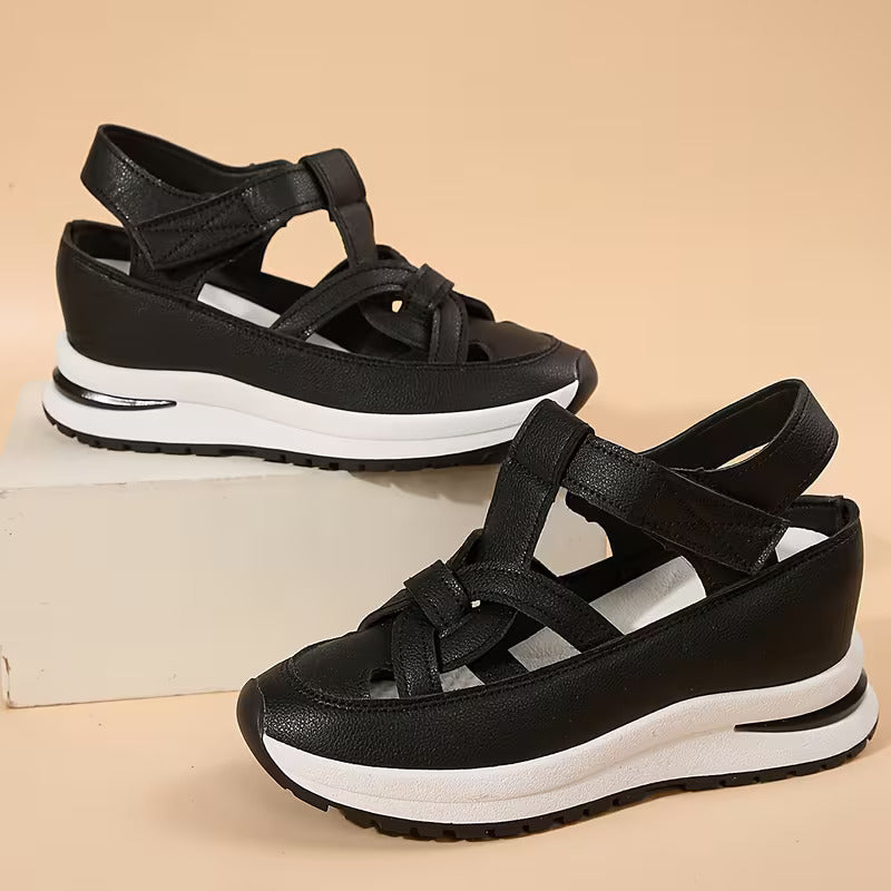 Women’s Closed Toe Platform Slingback Sandals with Interwoven Straps and Thick Soles