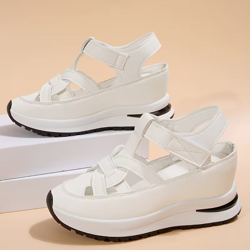 Women’s Closed Toe Platform Slingback Sandals with Interwoven Straps and Thick Soles
