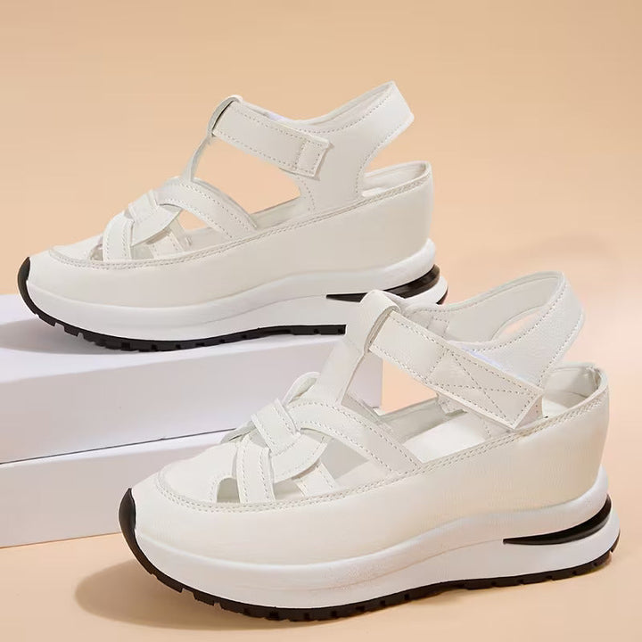 Women’s Closed Toe Platform Slingback Sandals with Interwoven Straps and Thick Soles