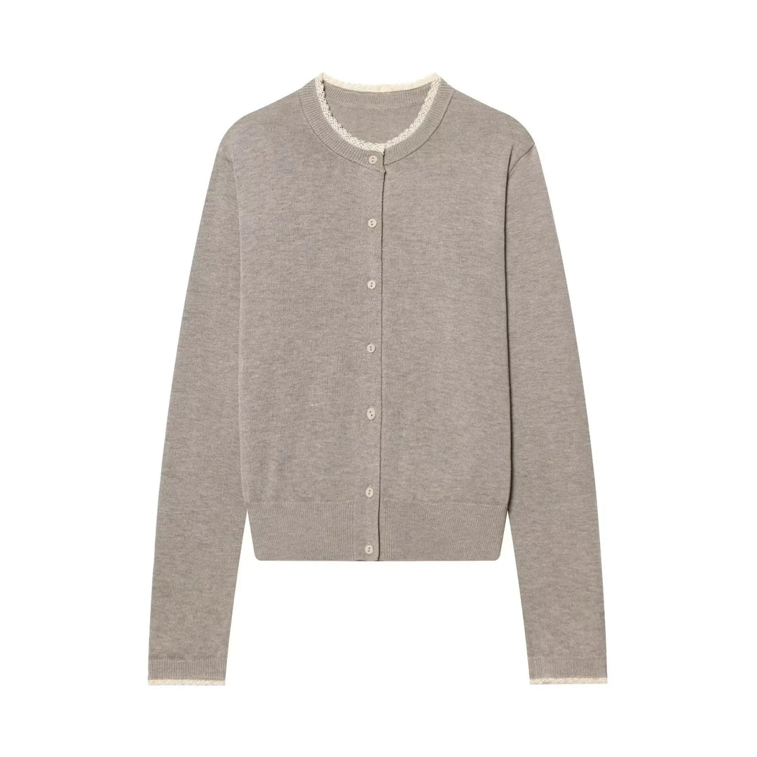 Women’s Crew Neck Knitwear Cardigan with Long Sleeves and Button Front