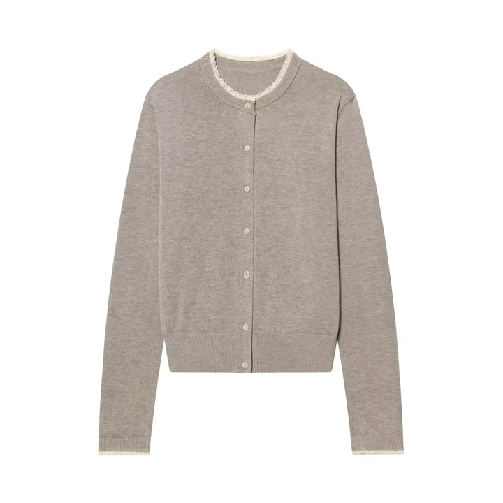 Women’s Crew Neck Knitwear Cardigan with Long Sleeves and Button Front