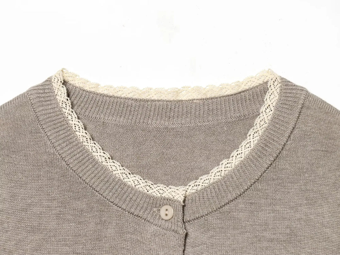 Women’s Crew Neck Knitwear Cardigan with Long Sleeves and Button Front