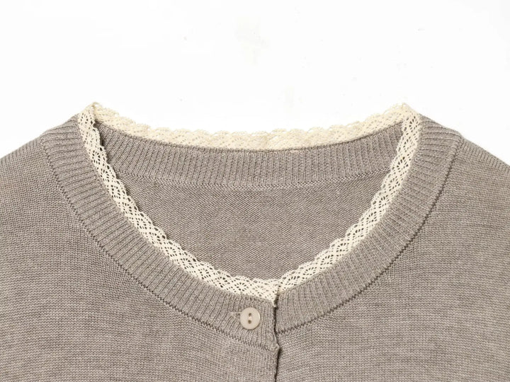 Women’s Crew Neck Knitwear Cardigan with Long Sleeves and Button Front