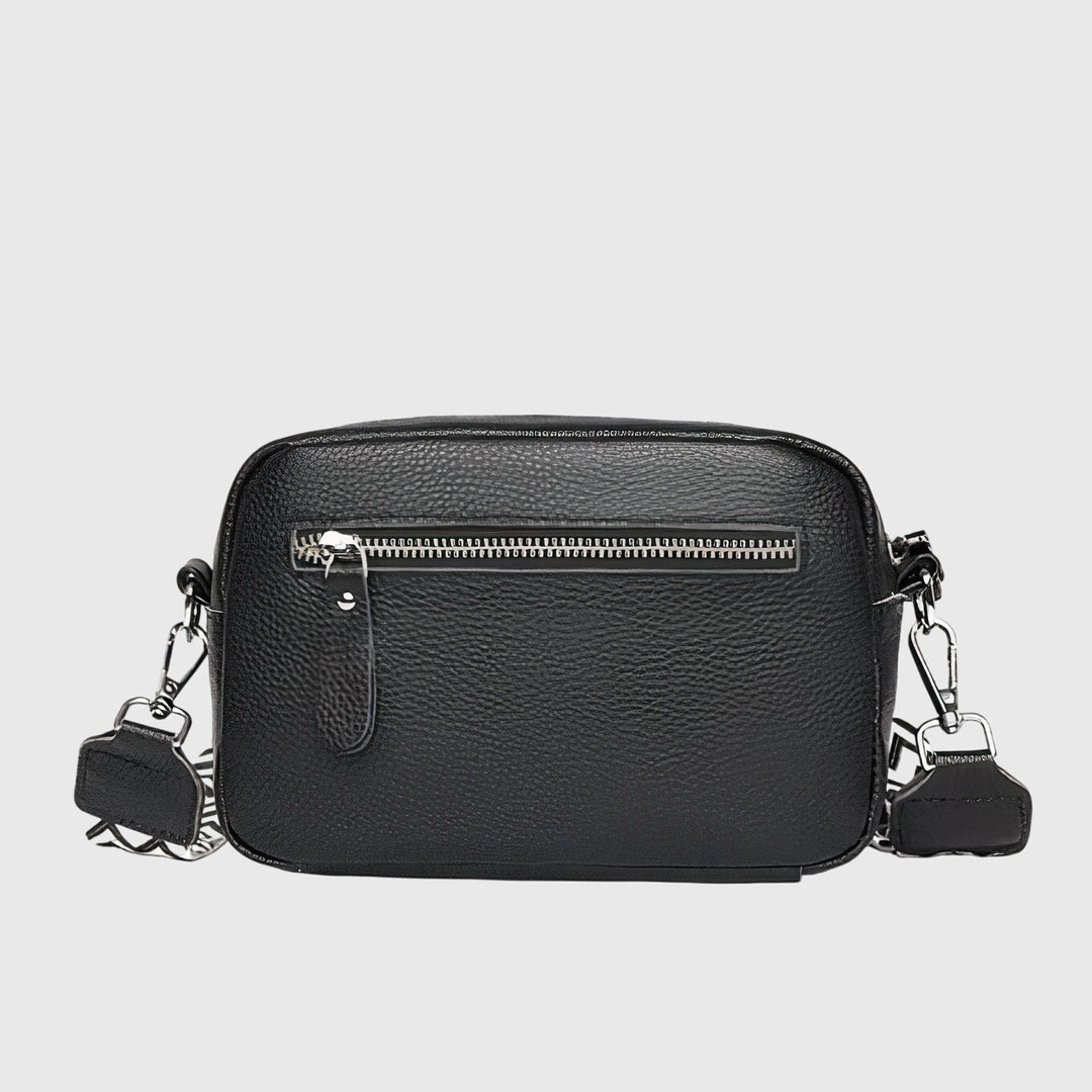 Women’s Crossbody Bag with Patterned Strap and Exterior Pocket