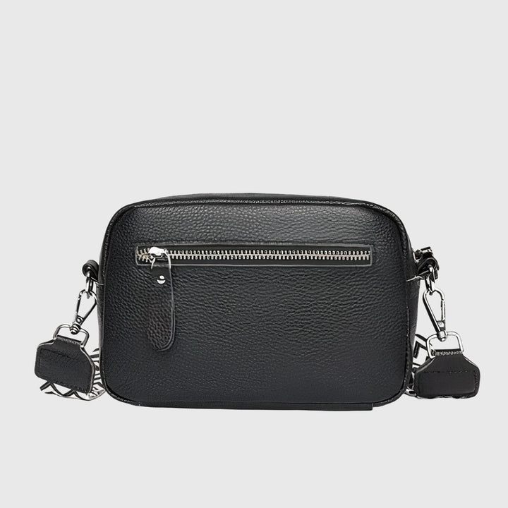 Women’s Crossbody Bag with Patterned Strap and Exterior Pocket