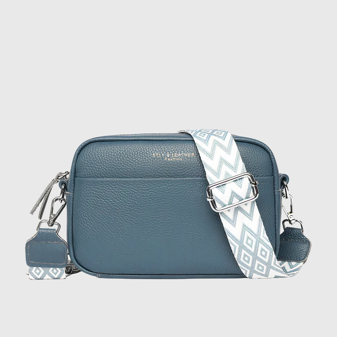Women’s Crossbody Bag with Patterned Strap and Exterior Pocket
