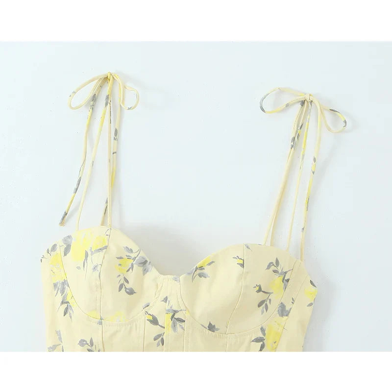 Women's Floral Print Peplum Top with Tie Straps and Sweetheart Neckline