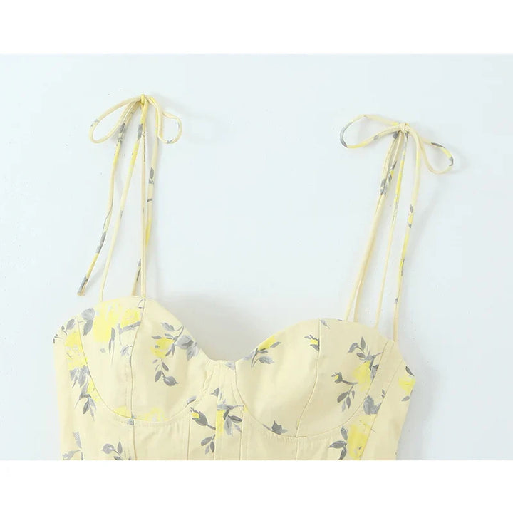 Women's Floral Print Peplum Top with Tie Straps and Sweetheart Neckline