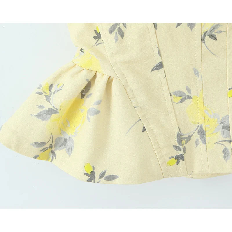 Women's Floral Print Peplum Top with Tie Straps and Sweetheart Neckline