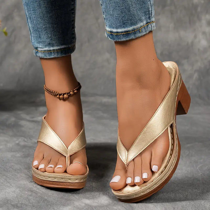 Women's Heels with Thong Strap and Cushioned Insole