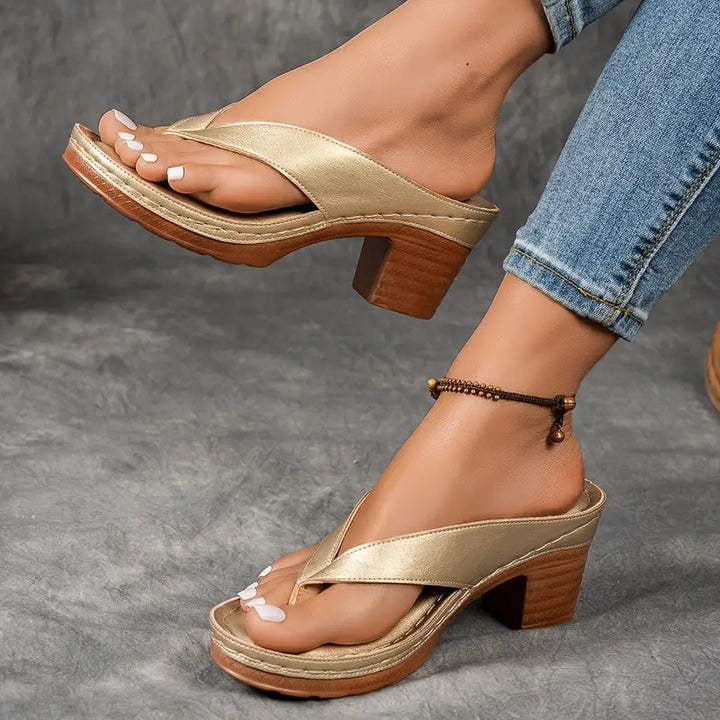 Women's Heels with Thong Strap and Cushioned Insole