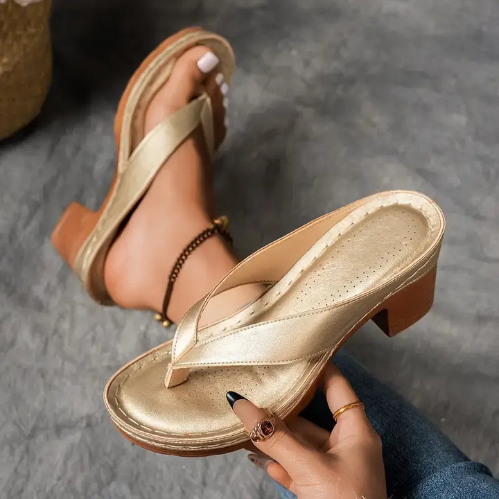 Women's Heels with Thong Strap and Cushioned Insole