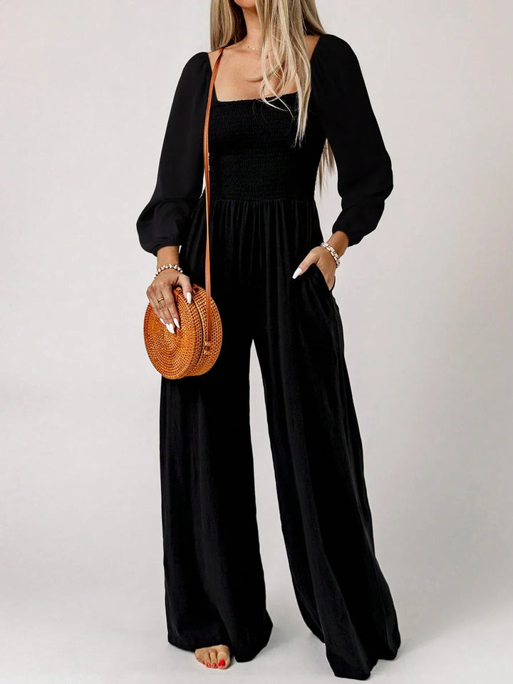 Women’s Jumpsuit with Square Neck and Wide Leg Pants
