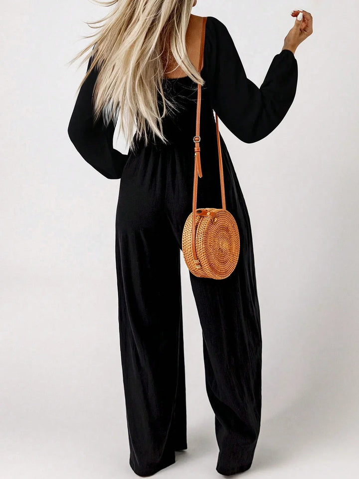 Women’s Jumpsuit with Square Neck and Wide Leg Pants