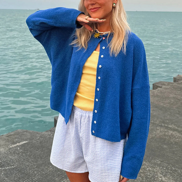 Women’s Knit Cardigan with Polo Collar and Button Front
