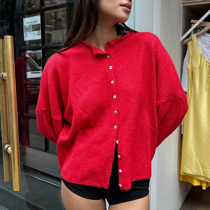 Women’s Knit Cardigan with Polo Collar and Button Front