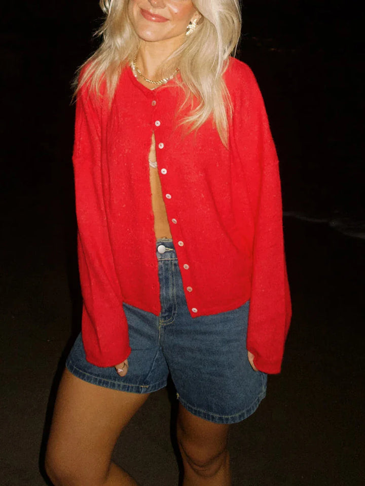 Women’s Knit Cardigan with Polo Collar and Button Front
