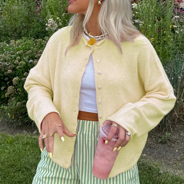 Women’s Knit Cardigan with Polo Collar and Button Front