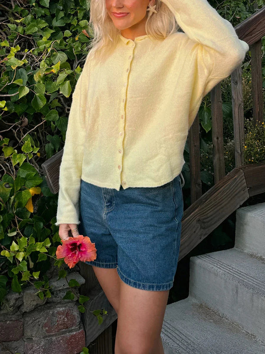 Women’s Knit Cardigan with Polo Collar and Button Front