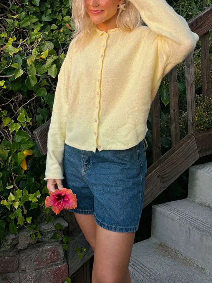 Women’s Knit Cardigan with Polo Collar and Button Front