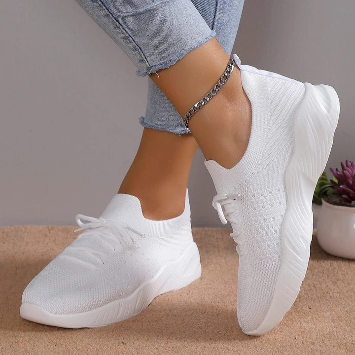 Women's Knit Shoes with Textured Patterns and Lace-Up Front
