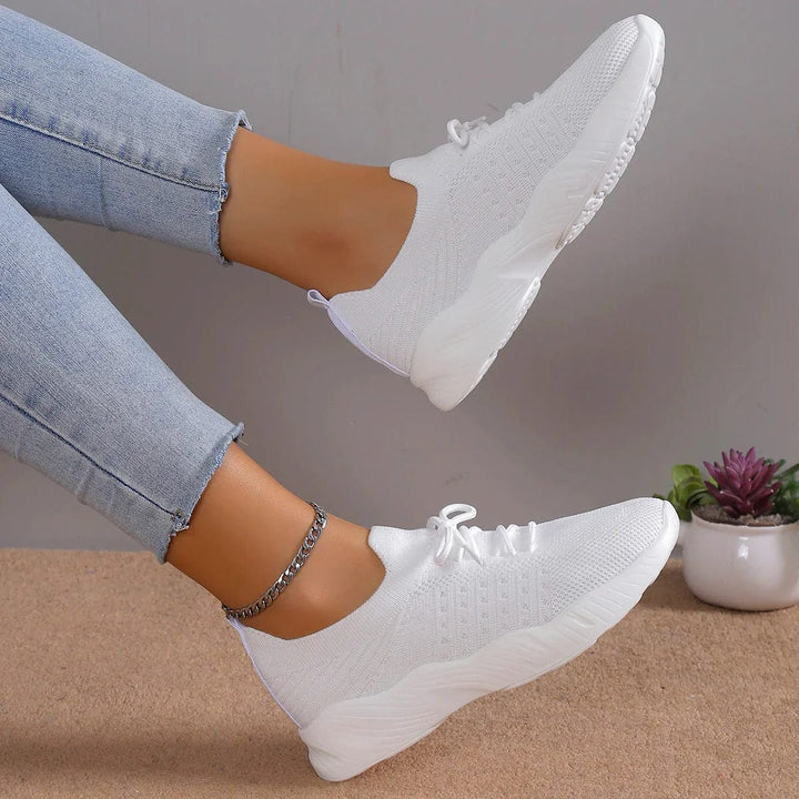 Women's Knit Shoes with Textured Patterns and Lace-Up Front