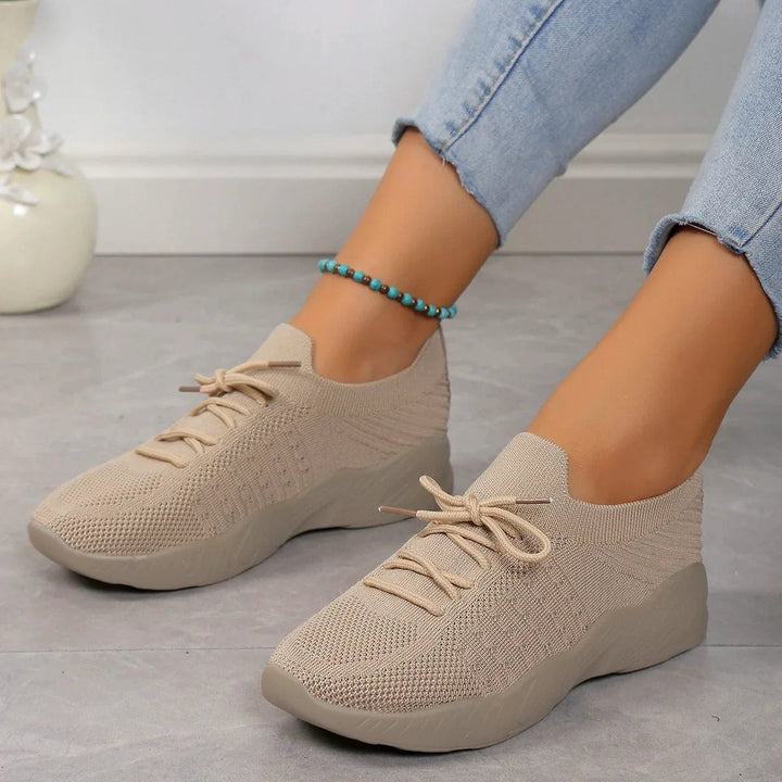Women's Knit Shoes with Textured Patterns and Lace-Up Front