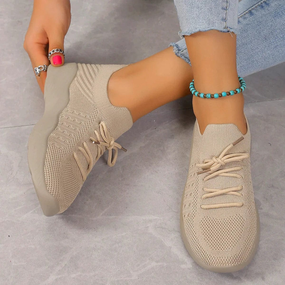 Women's Knit Shoes with Textured Patterns and Lace-Up Front