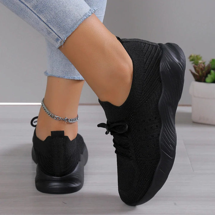 Women's Knit Shoes with Textured Patterns and Lace-Up Front