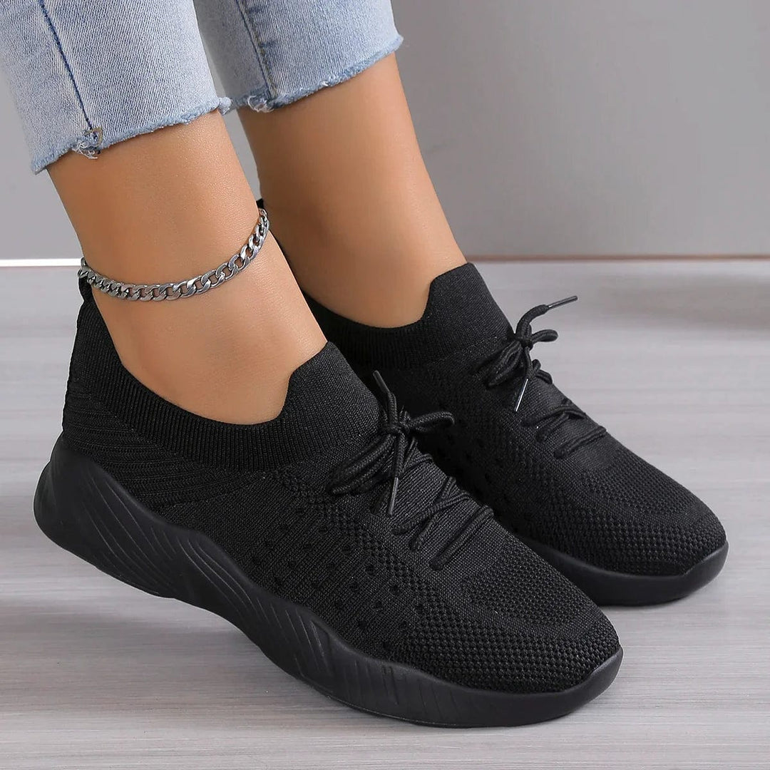 Women's Knit Shoes with Textured Patterns and Lace-Up Front