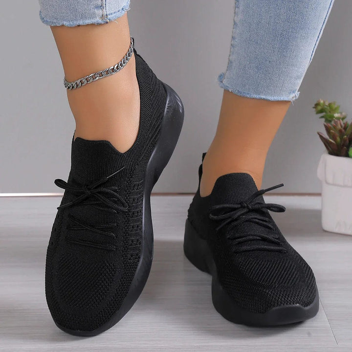 Women's Knit Shoes with Textured Patterns and Lace-Up Front