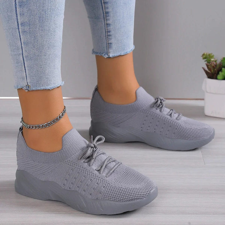 Women's Knit Shoes with Textured Patterns and Lace-Up Front