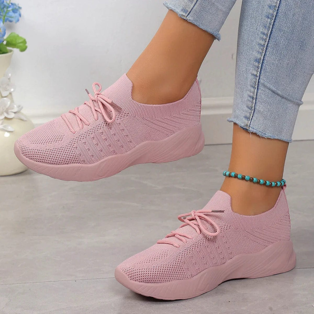 Women's Knit Shoes with Textured Patterns and Lace-Up Front