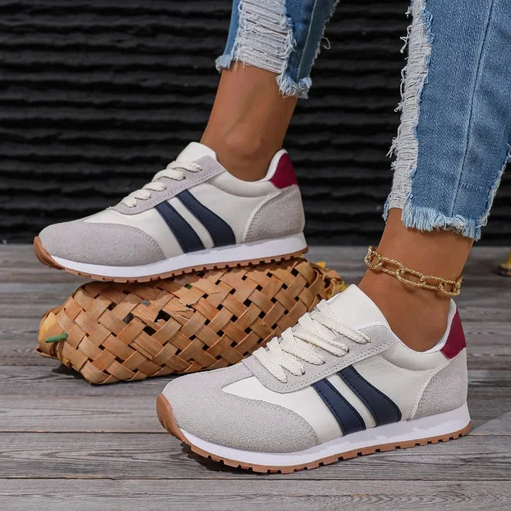 Women's Lace-Up Shoes with a Rounded Toe and Side Stripes